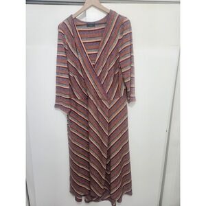 Lane Bryant Striped Faux Wrap Maxi Dress Multi-Color Ribbed Knit Plus Size 22/24